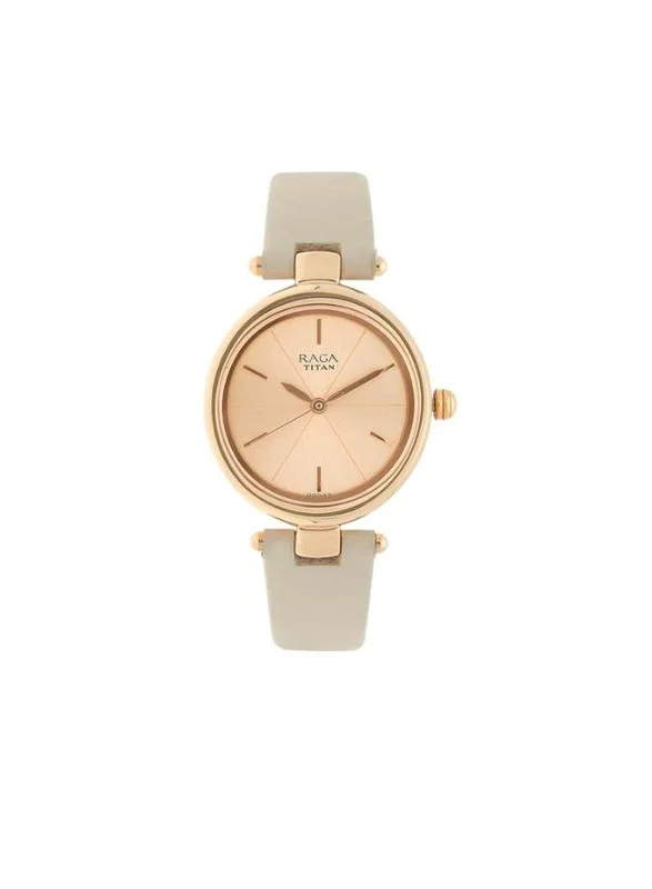 Titan Raga Viva Quartz Analog Rose Gold Dial Beige Leather Strap Watch for Women - NT2579WL01